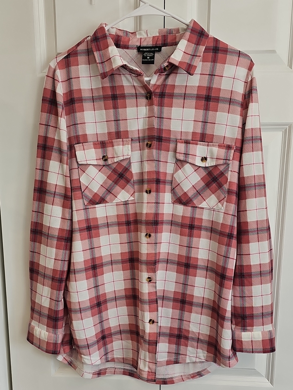 Robert Louis Men's Red and White Plaid Button-Down Shirt